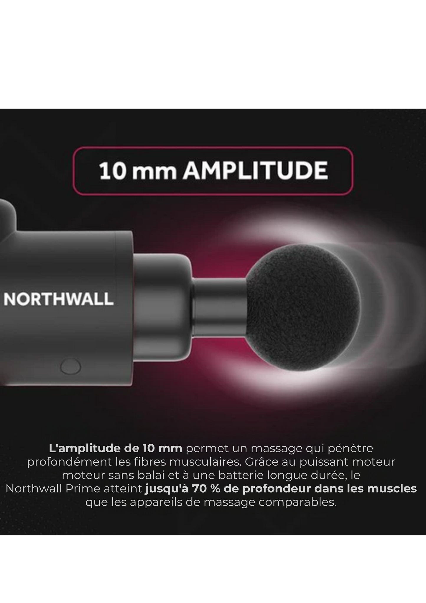 Pistolet de massage - Northwall - Avec étui + 6 Têtes de massage - Sans fil - 12,6 V- Noir