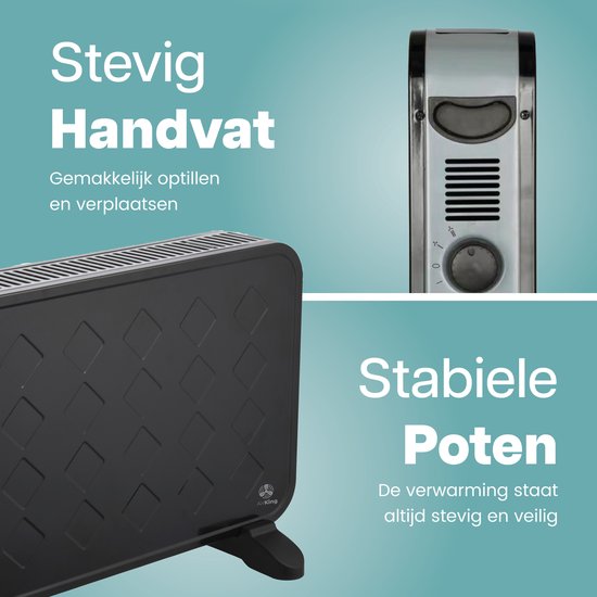 AirKing Radiateur convecteur électrique - 1250/2000 Watts - Radiateur convecteur électrique avec thermostat réglable - Radiateurs électriques - Noir