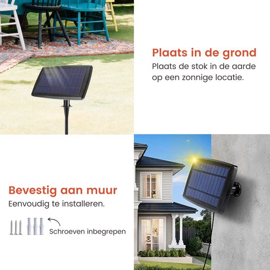 Partizzle 15m de guirlande lumineuse solaire imperméable - Dimmable - LED Lumière solaire de jardin - Guirlande lumineuse de camping - Guirlande lumineuse solaire pour l'extérieur - 2700K / Blanc chaud