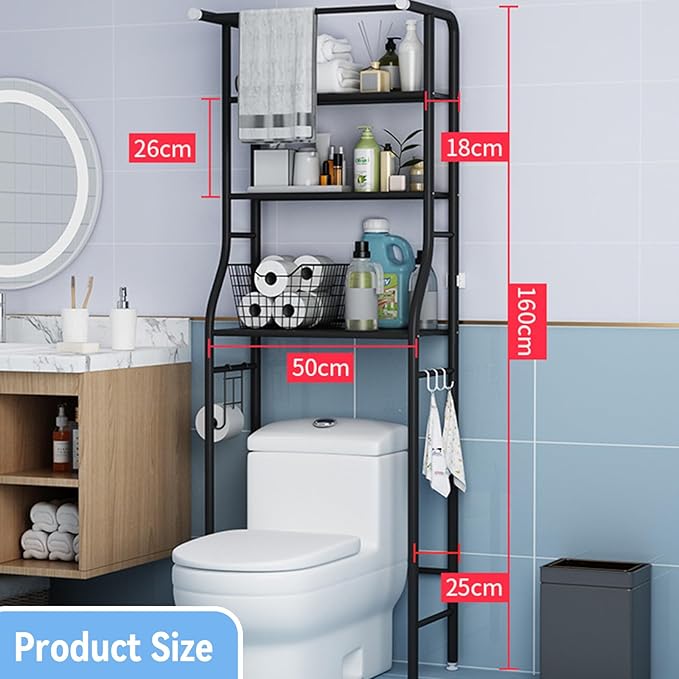 Support de rangement pour toilettes LBB à 3 niveaux - Noir