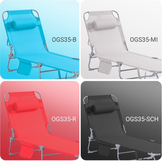 Chaise longue pliable SoBuy, chaise longue de jardin réglable avec appui-tête et sac de rangement, chaise de détente ergonomique pour l'extérieur, le jardin, le balcon et la terrasse, noire, OGS35-SCH
