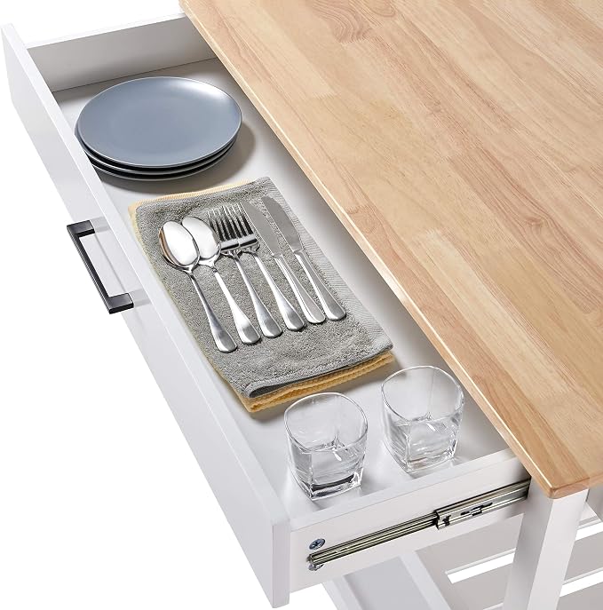 Chariot de cuisine Yaheetech 101,5 x 51 x 92,5 cm - 2 niveaux - tiroir - 4 roulettes - blanc/naturel