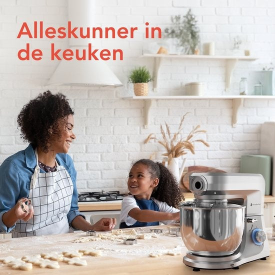 KitchenBrothers Robot de cuisine - Set complet - 15 accessoires - Robot de cuisine - 6L - 1500W - Silver