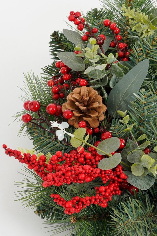 Mica Decorations : couronne de Noël Harvey avec pommes de pin - H 11 x Ø 40 cm - Rouge
