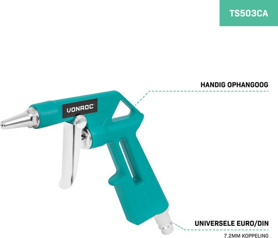 VONROC Air tool set - 4-piece - Tyre pump, air gun, paint sprayer and 5m spiral hose - Universal EURO/DIN 7.2mm coupling