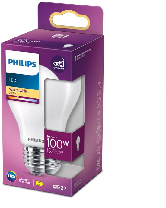 Ampoule LED Philips mate - 100 W - culot E27 - lumière blanc chaud