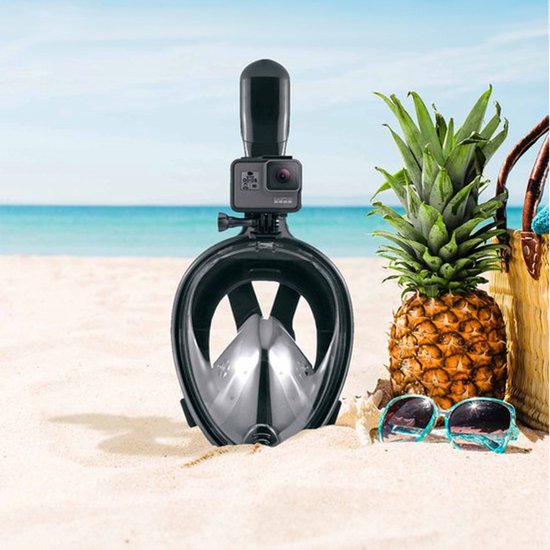 Travelhawk Snorkel Mask - Adults L/XL - Snorkel Set Black - Full Face Diving Mask - Goggles with Snorkel - Snorkelling and Diving