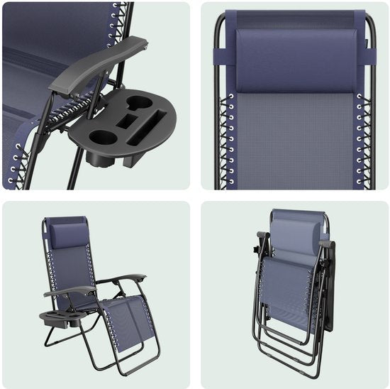 LifeGoods Chaises de jardin pliables - 2 pièces - chaise longue de jardin - 30°-90° réglable - métal - bleu