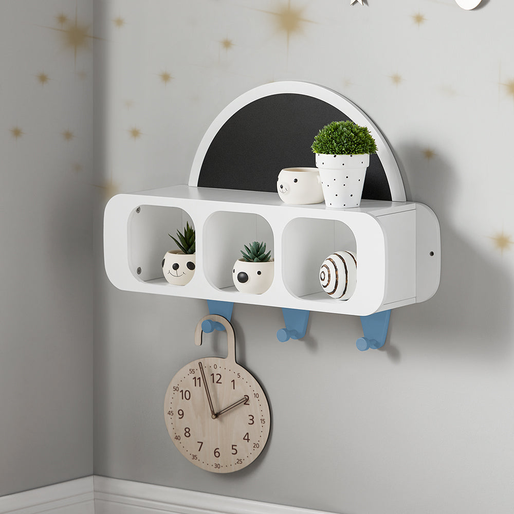 SoBuy KMB86-W Étagère murale pour enfants, étagère de rangement suspendue, porte-manteau pour enfants, étagère à livres, bibliothèque murale