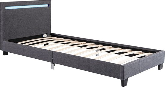 Lit rembourré Verona - 90 x 200 cm - Gris - Eclairage LED