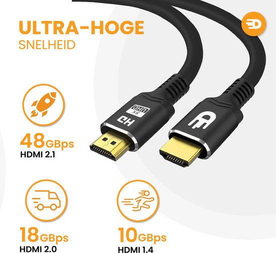 Drivv. Câble HDMI Premium 2.1 - Ultra HD 8K - HDMI vers HDMI - Convient à Xbox Series X & PS5 - 3 mètres - Noir