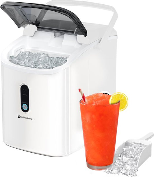 KitchenBrothers Nugget Ice Cube Maker - 1.1L - Machine à glace pilée avec pelle à glace - Portable - 15kg/24 heures - Blanc