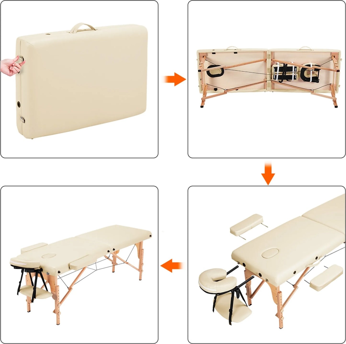 Yaheetech Table de massage pliante - 213 x 82 x 64-85,5 cm - équipée de pieds en hêtre, d'un appui-tête réglable et d'un sac de transport - pour les salons de beauté et les studios de massage - en simili-cuir et bois de couleur crème