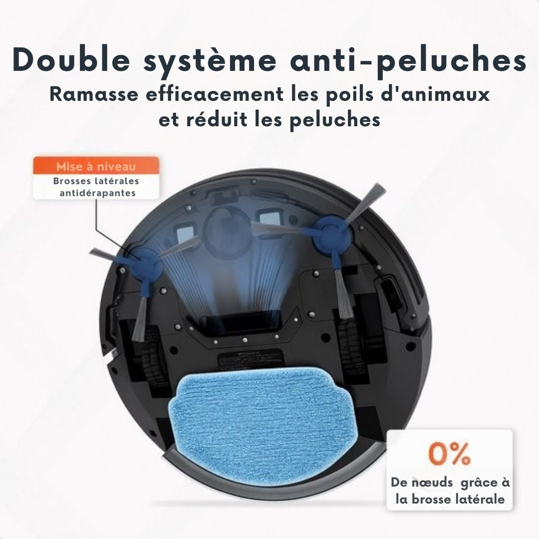 Robot Aspirateur avec fonction balayage Skoov - Avec station de chargement et de déchargement - APP - Animaux - Maison - Automatique - Poils de chien - 2000 PA - Noir