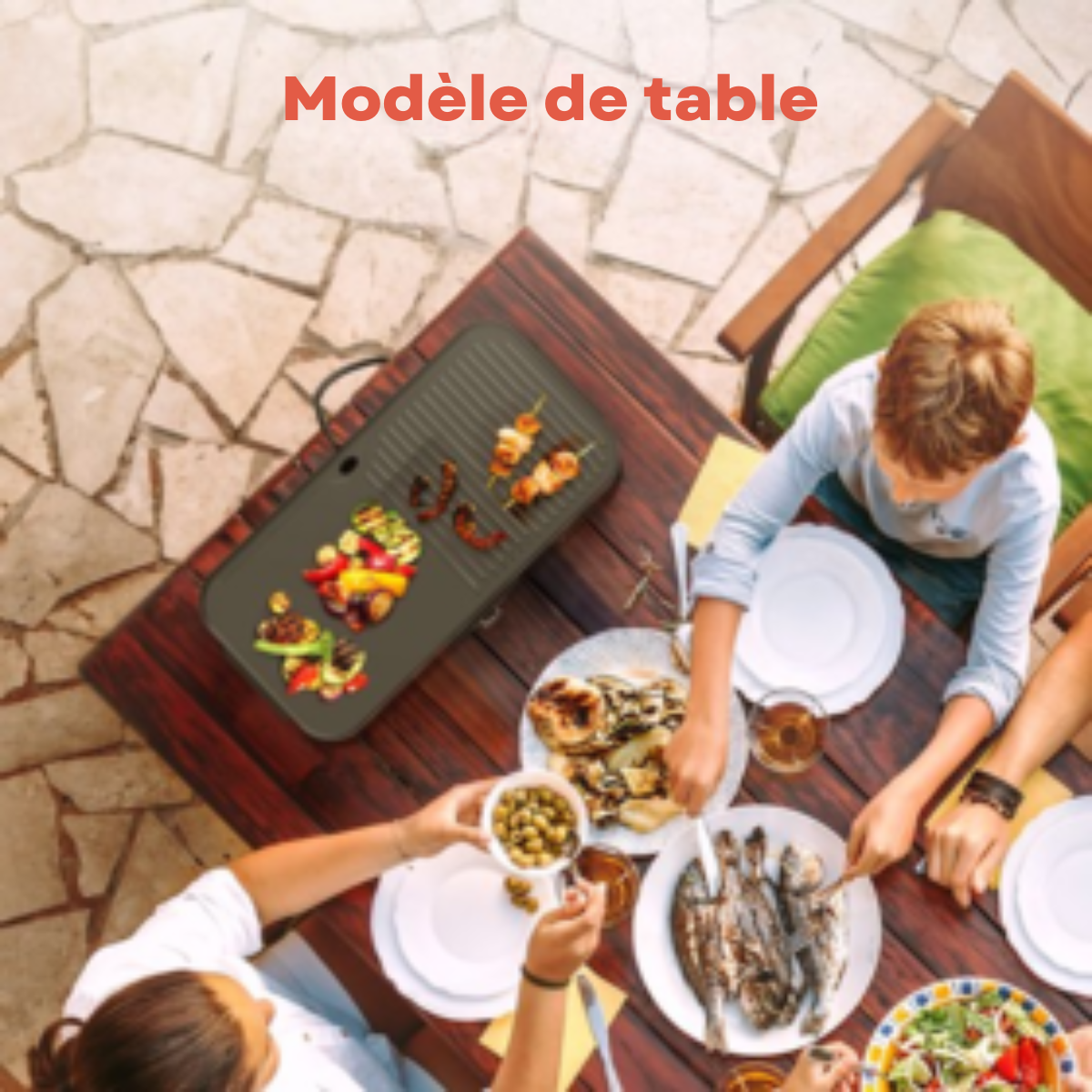 KitchenBrothers Barbecue Électrique 2200W – Sur Pied et de Table – Coloris Noir