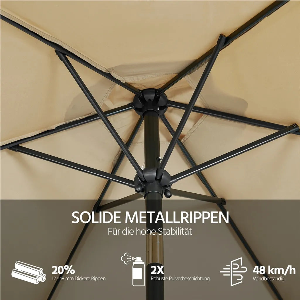 Parasol de jardin Yaheetech avec fonction d'inclinaison et contrepoids - Marron clair - Ø 269 x 241 cm