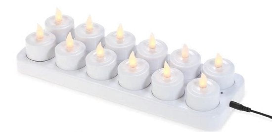 Bougies LED + Base rechargeable - Lampes à thé sûres - Décoration - 12 pièces + coupes