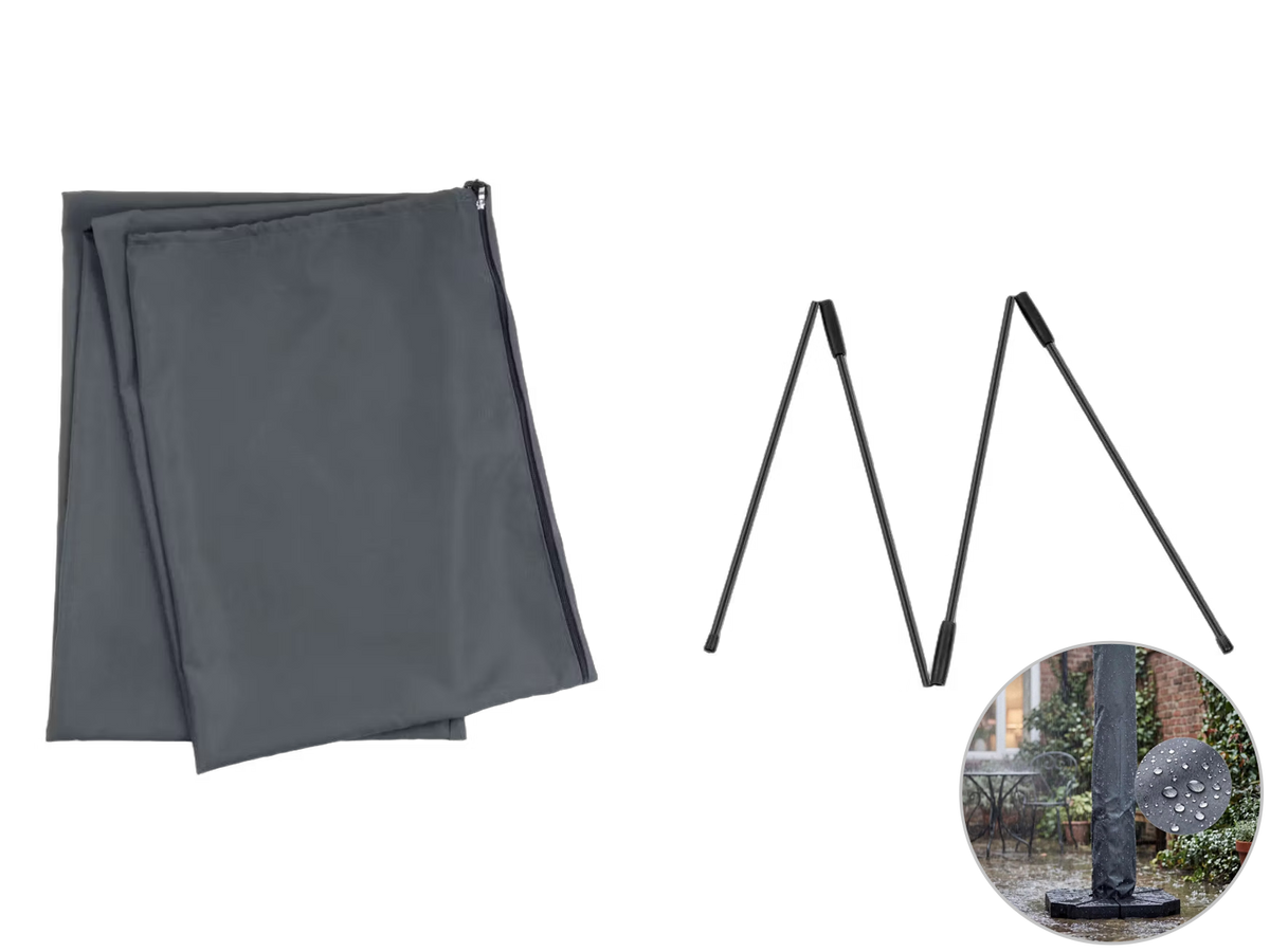 Housse de parasol Feel Furniture pour parasol Roma – 4 x 3 mètres – Imperméable, avec mât en fibre de verre – Gris foncé
