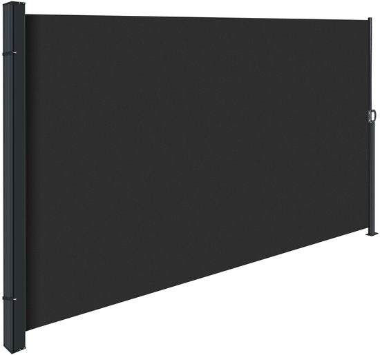 tectake® Pare-vent télescopique avec mécanisme d'enroulement - 300 x 160 cm - Auvent latéral avec armature en aluminium - Pare-soleil - Pare-vue de jardin - Pare-vue noir pour balcon - Pare-vue opaque - Toile de store