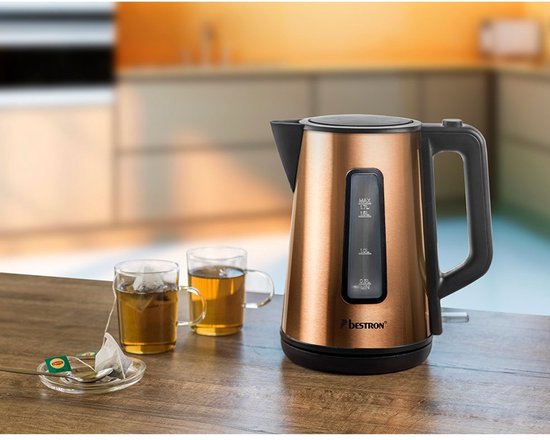 Bouilloire électrique Bestron AWK1000CO - 2 200 W - 1,7 L - Arrêt automatique - Cuivre - Garantie 5 ans