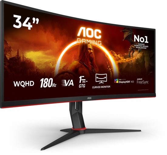 AOC CU34G2XP - Écran de jeu ultrawide incurvé - HDR400 - Hub USB - 180 Hz - 34 pouces
