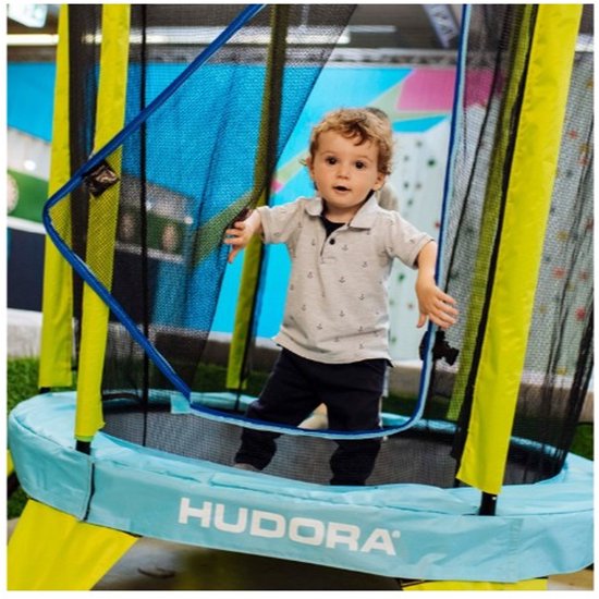 Hudora 65711 - Trampoline pour enfants avec filet de sécurité - 140 cm - Résistant à l'eau et aux UV - Cadre robuste
