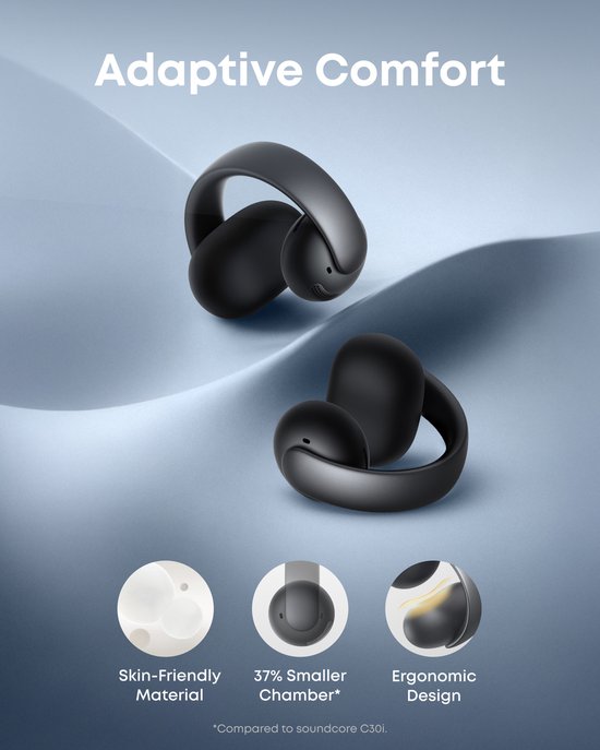 soundcore AeroClip by Anker - Écouteurs ouverts - Écouteurs à clip - Confort adaptatif - Conversations claires grâce à 4 microphones et à l'IA - Maintien stable - Haut-parleurs de 12 mm pour un son clair - Ouverts