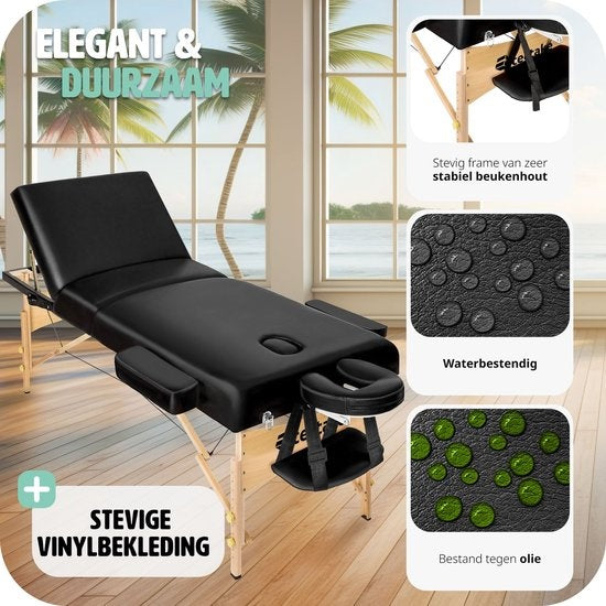 tectake® - Table de massage avec matelas de 10 cm de haut + sac de transport - rembourrage extra épais, revêtement en vinyle résistant à l'eau et à l'huile, design pliable, sac de rangement inclus, idéal pour salon, tatouage, thérapie - noir