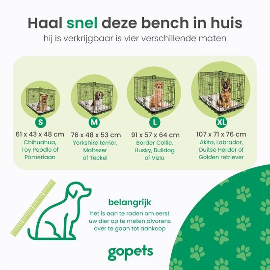Cage Pliable pour Chiens - Gopets - Taille L - Avec Coussin - 2 Portes - 91 x 57 x 64 cm