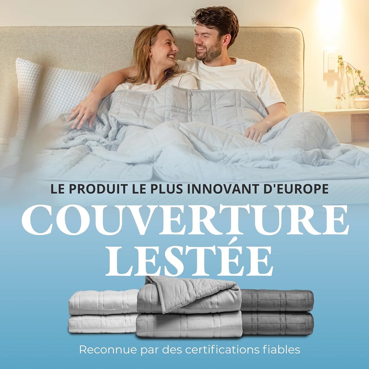 Couverture d'alourdissement Ella - 13kg - 200 x 200cm - Coton OEKO-TEX - Gris clair