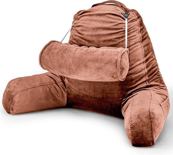 Ella® Coussin de lecture avec rouleau pour la nuque - Coussin de relaxation - Coussin de siège - Soutien du bas du dos - Coussin de lecture paresseux - Brun velouté