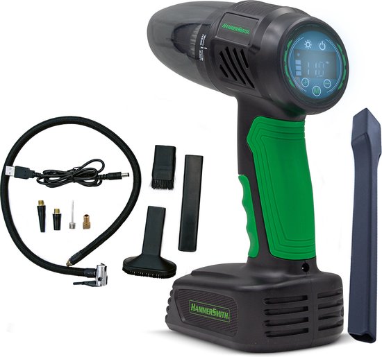 Hammersmith AirStorm - Aspirateur à main sans fil et compresseur d'air avec voyant SOS et kit d'accessoires complet - Gonfler les pneus de voiture - Vérifier la pression des pneus - Aspirateur et pompe pour voiture - Édition vente par correspondance