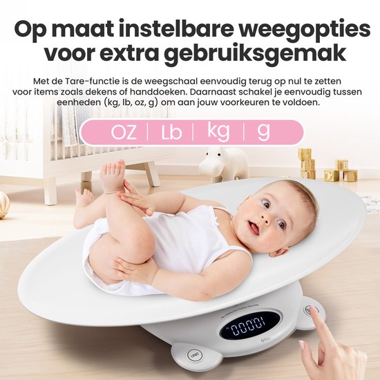 Pèse-bébé - avec plateforme de pesée - Balance numérique - avec fonction tare et application - 50g à 200KG - Blanc - par Faas