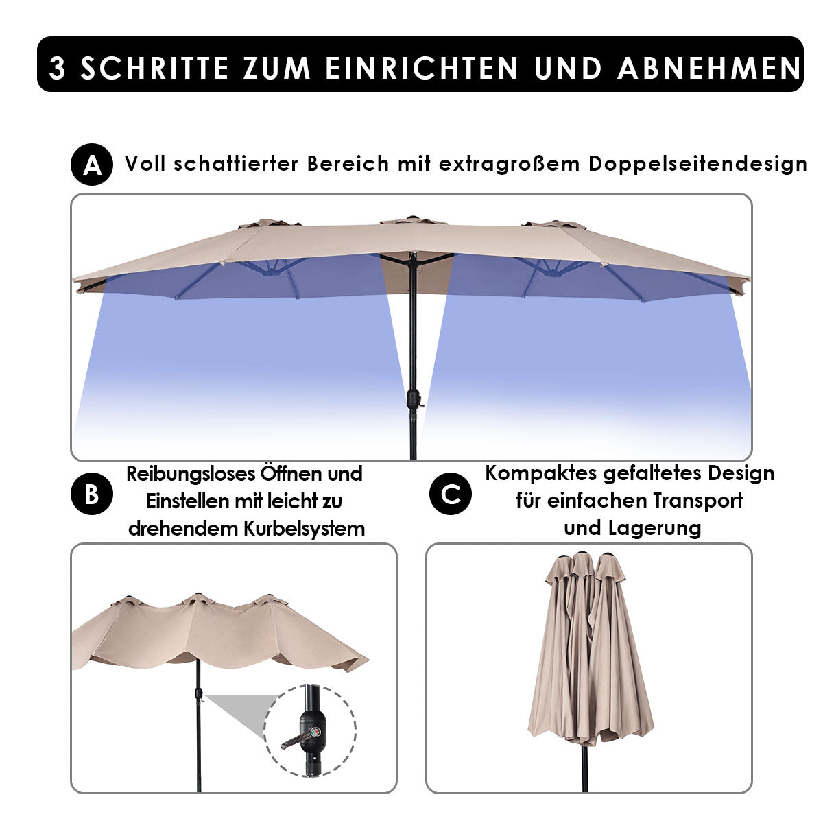 Parasol double Coast - Ø480 cm - Beige