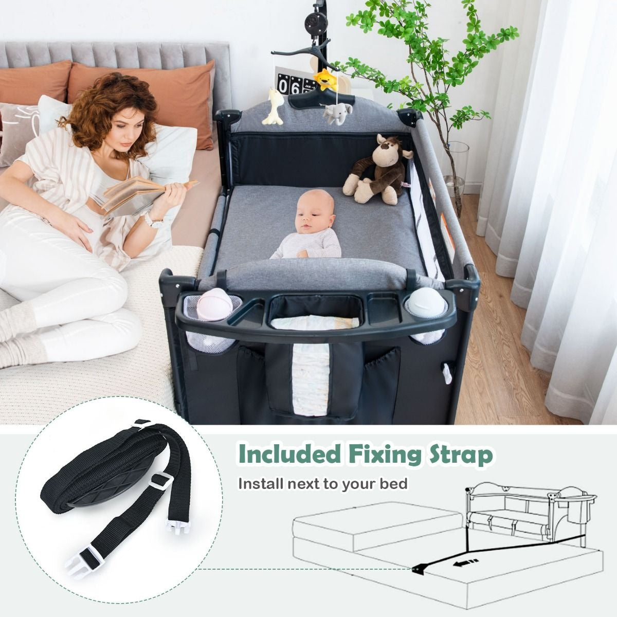 Lit Bébé Coast - Design 5 en 1 - à 4 hauteurs - Mobile - 76 x 109 x 83 cm - Noir