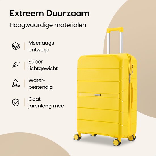 SKYCASES Urban Adventurer - Valise de voyage moyenne - Verrouillage par numéro - 44x27x66cm - 78L - Valise de voyage avec verrouillage de valise - Roues pivotantes - Jaune