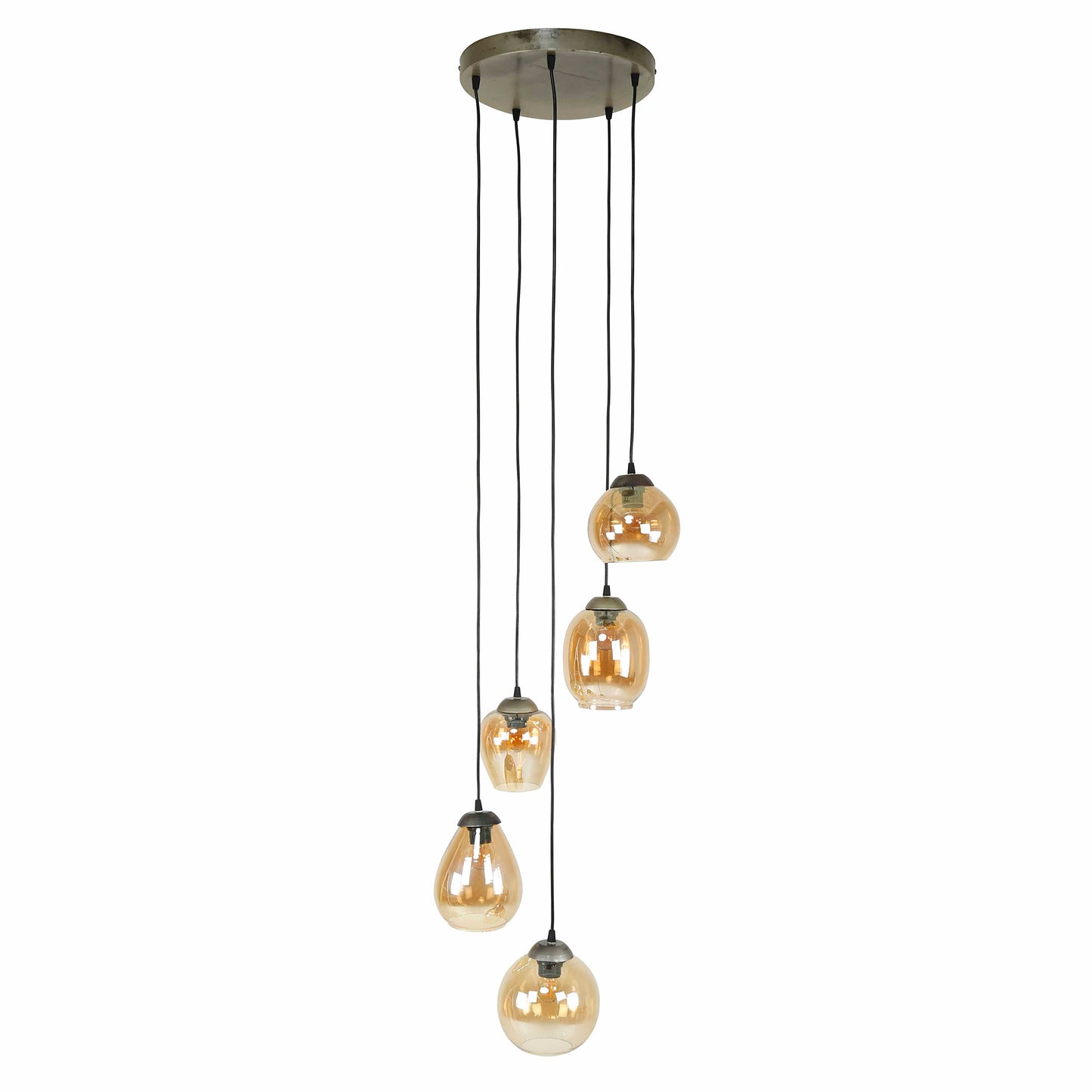 Bemade Furniture Lampe suspendue 5L stepped mix / Verre ambré