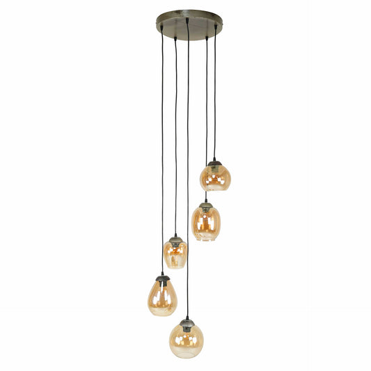 Bemade Furniture Lampe suspendue 5L stepped mix / Verre ambré