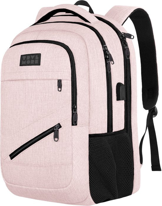 TRVLMORE Sac à dos - 36L - 17 Inch - Sac à dos pour ordinateur portable avec USB - Cartable - Homme et Femme - Sac Rose