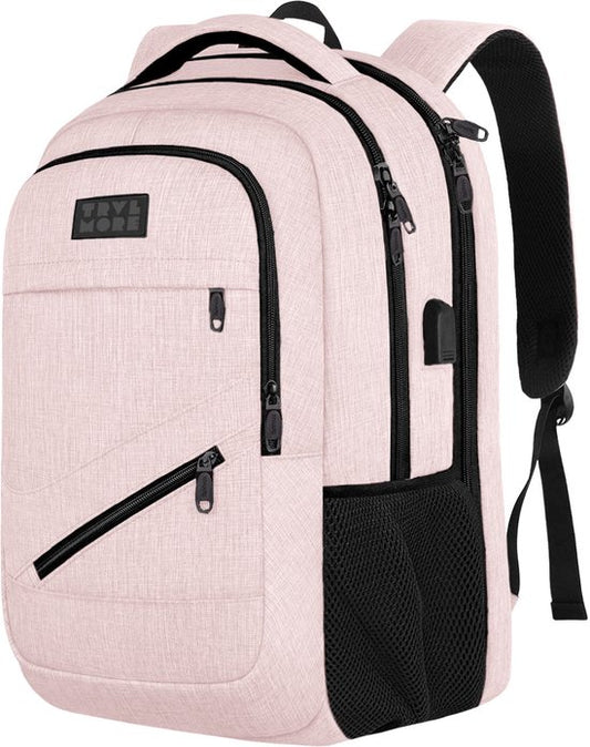 TRVLMORE Sac à dos - 36L - 17 Inch - Sac à dos pour ordinateur portable avec USB - Cartable - Homme et Femme - Sac Rose