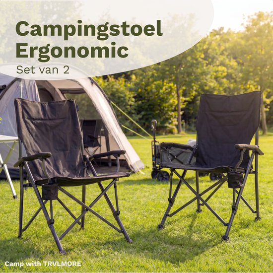 TRVLMORE Chaise de camping - pliable - capacité de charge de 120KG - sac de transport inclus - chaise pliante - chaise de pêche - chaise de camping - chaise pliante - gris