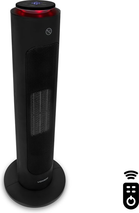 VONROC Luxe chauffage électrique - chauffage soufflant - 1300W/2000W - contrôle par App (via Wifi) et manuel - modèle tour - céramique - Mode AUTO - fonction swing - thermostat et minuterie - 20m2 - Télécommande incluse.