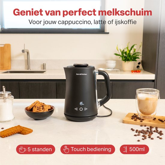 AoraKitchen Milk Frother Electric - 5-in-1 - Milk Frother - 500ML - Touch - Milk Frothers