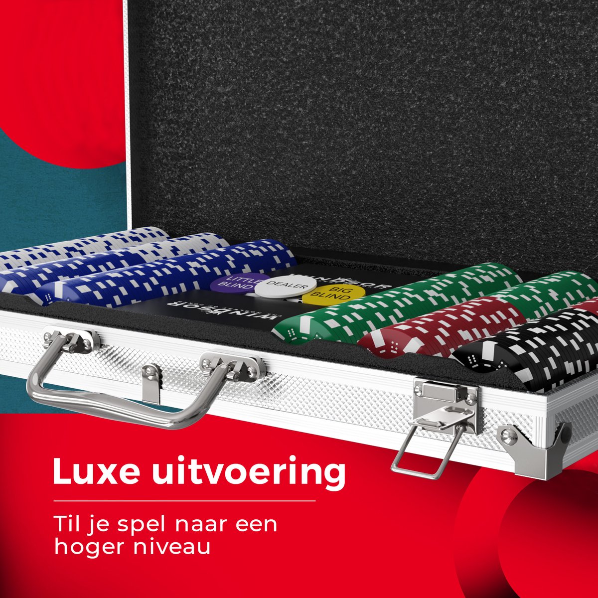 Set de poker Windsor - 300 jetons - Tissu de poker - Blinds - Cartes - Jetons de poker - Jetons de poker