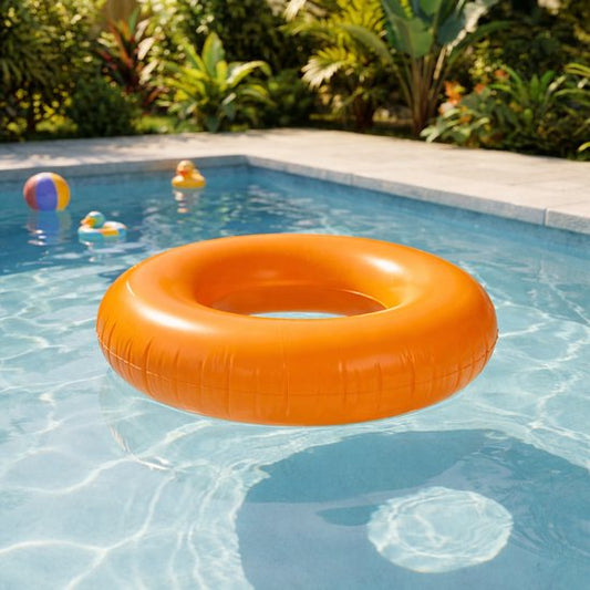 Eddy Toys Bouée de baignade Ø 90 cm - Bouée gonflable - Bouée - Poids max. 65 kg - Patch de réparation inclus - Orange
