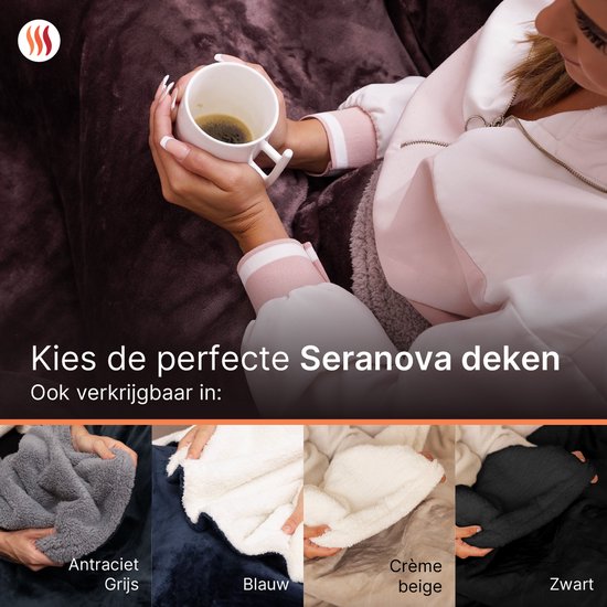 Seranova Couverture électrique XXL - 180x160 cm - Couverture 2 personnes - Couverture chauffante - Double face - Polaire Sherpa - Châtaigne