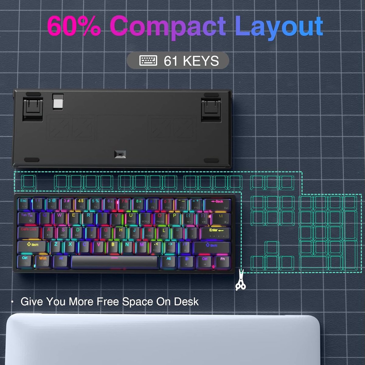 AULA F3261 - Clavier de jeu filaire - Mécanique - Full RGB - 61 touches - Commutateur rouge - Hot swap - Claviers Qwerty - Noir