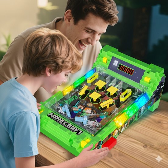 A Ambassador® Minecraft Pinball Machine - Licence officielle - Arcade Pinball - Mini Pinball - Machine de jeu - Score Counter - Table Top - Jeux pour enfants - adultes - The Big Toy Book 2025