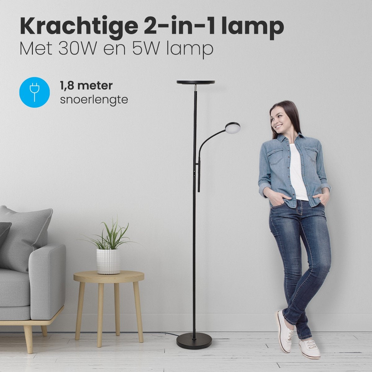 Lampadaire LED moderne Auronic -Lampadaire sur Pied - 181cm - LED -Super Lumineux - télécommande - chambre salon - Noir