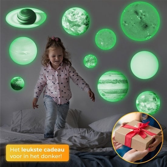 Nuvance - Étoiles phosphorescentes - Planètes - 10 pièces - Autocollants muraux pour chambre de bébé